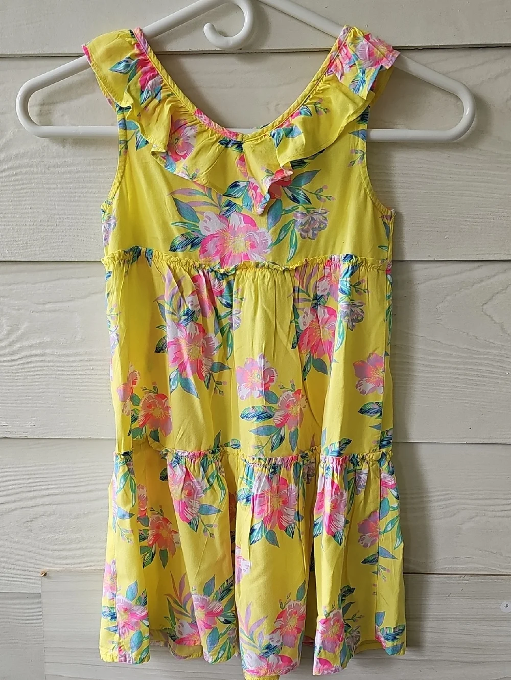 ​OshKosh B'gosh Toddler Girl Yellow Floral Tiered Ruffle Dress Size 5T